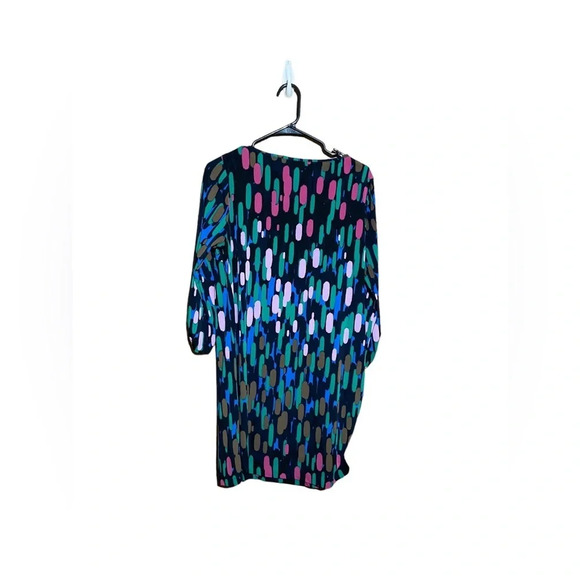 Tibi Black Abstract Colorful Strokes 3/4 Sleeve Mini Dress Size Medium - Picture 2 of 6